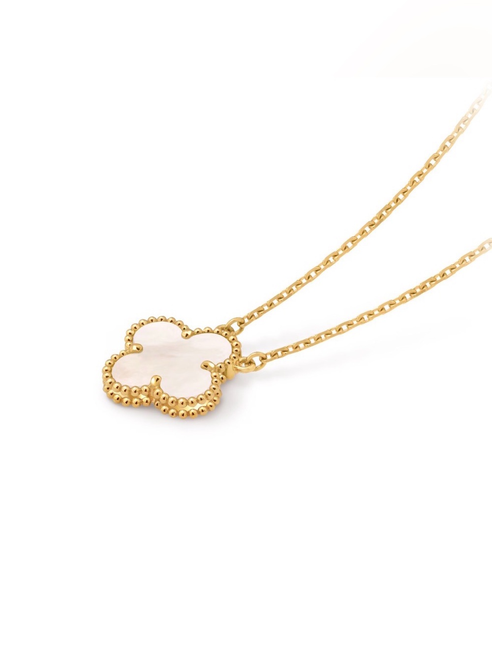 Gold Clover Necklace with White Mother-of-Pearl Pendant